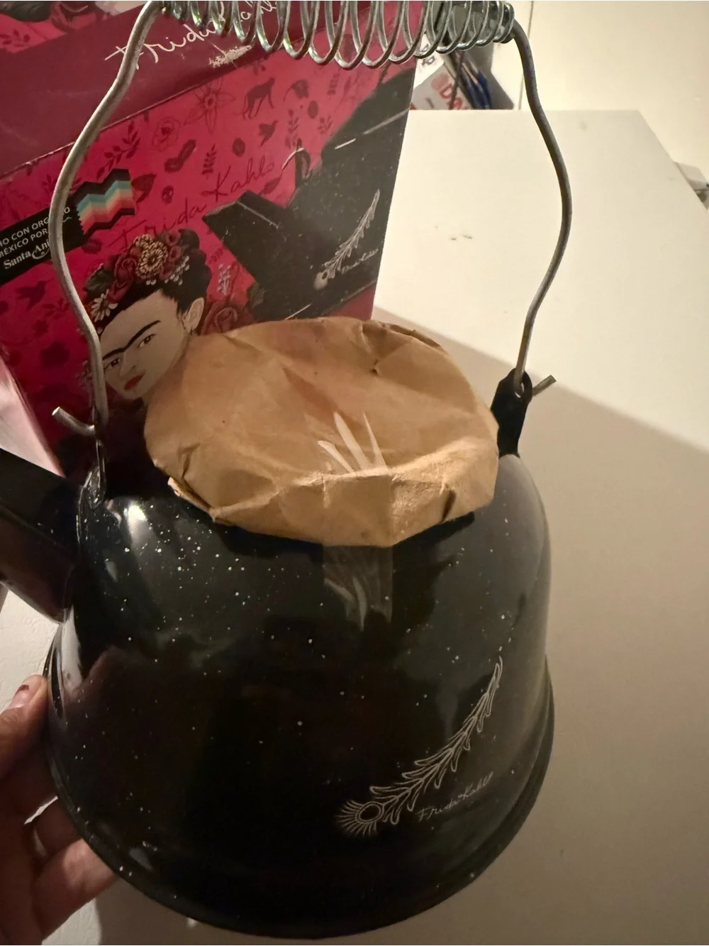 Frida Kahlo Black Floral Enamel Teapot - 2.3L